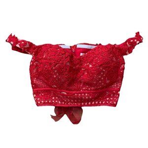 Red Corset Crop Top Ellie Wilde By Mon Cheri Crochet Off Shoulder Size 4